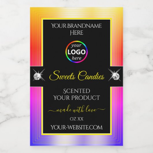 Logo-Label für Shiny-Farbige Rainbow-Schwarze Lebensmitteletikett (Einzelnes Label)