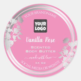 Logo-Labels für Girly Pink Silver Product Packagin Runder Aufkleber