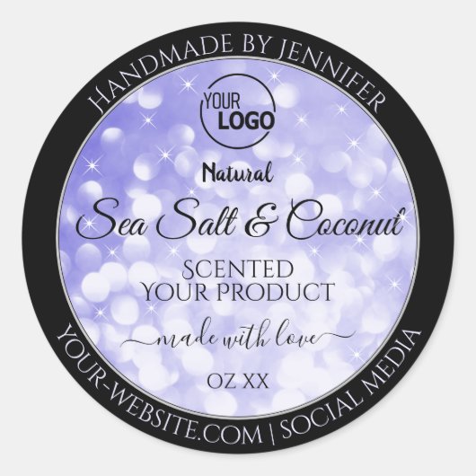 Logo-Labels für hellblaue Glitzer-Produktverpackun Runder Aufkleber (Vorderseite)