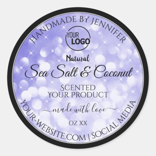 Logo-Labels für hellblaue Glitzer-Produktverpackun Runder Aufkleber (Vorderseite)
