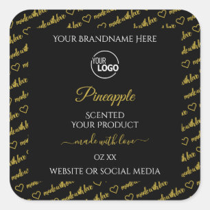 Logo-Labels für schwarze und goldene Word-Cloud-Pr Quadratischer Aufkleber