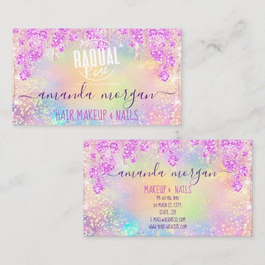 Logo Lash Hair Makeup Nails Glitzer Tropfen Gold P Visitenkarte (Vorne/Hinten)