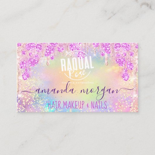 Logo Lash Hair Makeup Nails Glitzer Tropfen Gold P Visitenkarte (Vorderseite)