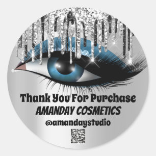 Logo-Lashes Erweiterungen Silver Gray QRCODE Runder Aufkleber