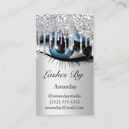 Logo-Lashes Makeup Artist Silver Blue QR Code Visitenkarte (Vorderseite)