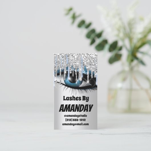 Logo-Lashes Makeup Artist Tropfen Blue QR Code Visitenkarte (Stehend Vorderseite)