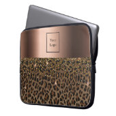 Logo Leopard Muster braun schwarz Bronze metallisc Laptopschutzhülle (Vorderseite Links)