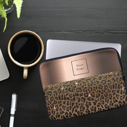 Logo Leopard Muster braun schwarz Bronze metallisc Laptopschutzhülle
