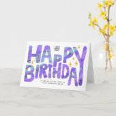 Logo Lila Spaß Crayon Handgeschriebene Stars Gebur Karte (Gelbe Blume)