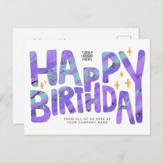 Logo Lila Spaß Crayon Handgeschriebene Stars Gebur Postkarte (Vorne/Hinten)
