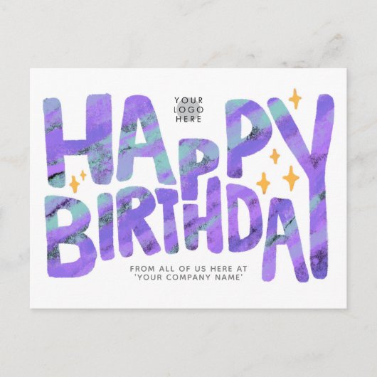 Logo Lila Spaß Crayon Handgeschriebene Stars Gebur Postkarte (Vorderseite)
