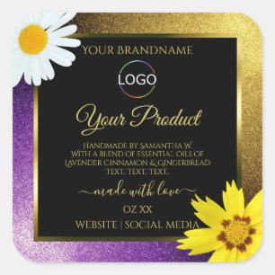 Logo-Logo für Lila, schwarze Produktmarken Quadratischer Aufkleber