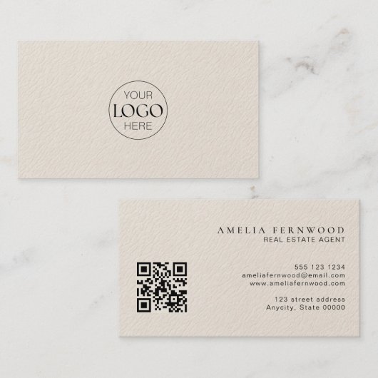Logo | Luxury Leather Real Estate QR Code Visitenkarte (Vorne/Hinten)