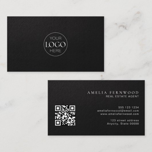 Logo | Luxus-Leder-Immobilien-QR-Code Visitenkarte (Vorne/Hinten)