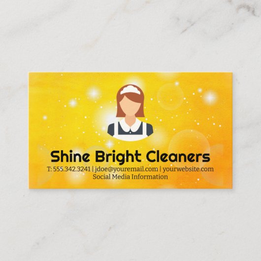 Logo "Maid Service" | Sparkle und Glühen | Orange Visitenkarte (Vorderseite)