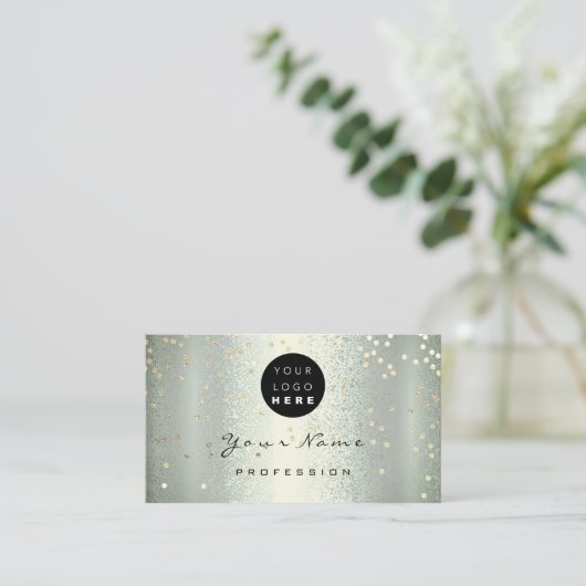 Logo Makeup Artist Hair Nails Green Gold Confetti Visitenkarte (Stehend Vorderseite)