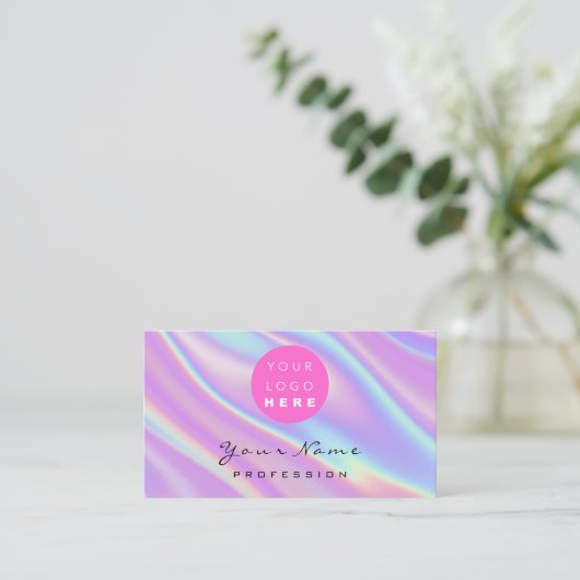 Logo Makeup Artist Hair Nails Holograph Pink Blue Visitenkarte (Stehend Vorderseite)