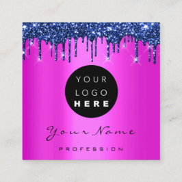 Logo Makeup Boutique Glitzer Blau Tropfen Rosa Quadratische Visitenkarte