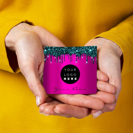 Logo Makeup Boutique Glitzer Rosa Navy Tropfen Quadratische Visitenkarte