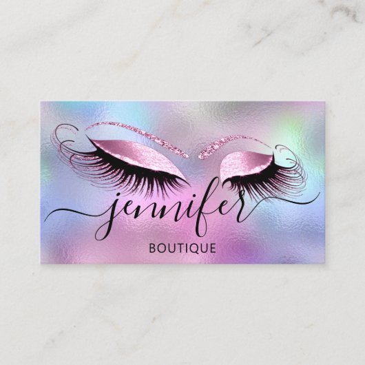 Logo-Makeup-Boutique Lash Studio Rosa-Holograph Visitenkarte (Vorderseite)