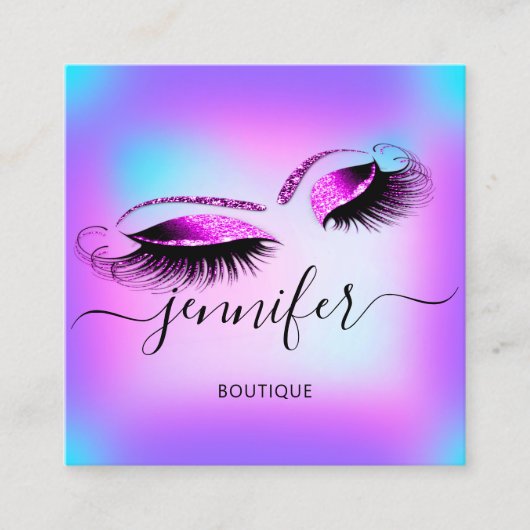 Logo Makeup Boutique Lashes Studio Hot Holograph Quadratische Visitenkarte (Vorderseite)