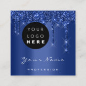 Logo Makeup Event Planner Glitzer Navy Tropfen Quadratische Visitenkarte (Vorderseite)