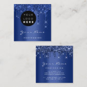 Logo Makeup Event Planner Glitzer Navy Tropfen Quadratische Visitenkarte (Vorne/Hinten)