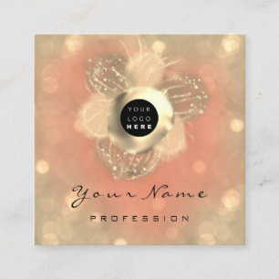 Logo Makeup Künstler Haar Nails Floral Gold Coral Quadratische Visitenkarte