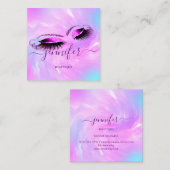 Logo Makeup Lashes Extension Studio Holograph Pink Quadratische Visitenkarte (Vorne/Hinten)