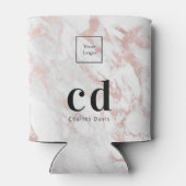 Logo Marmor Rose Gold Weißes Business Monogramm Dosenkühler (Rückseite)