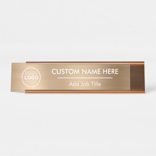 Logo Metallic Gold Desk Name Plakat Schreibtischnamensplakette (Vorderseite )