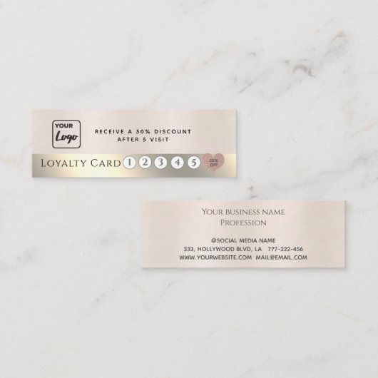 Logo Metallisches Perlrosa Herz Treuekarte (Vorne/Hinten)