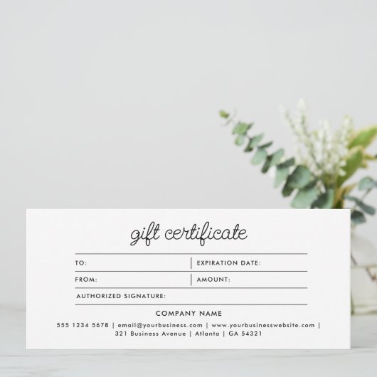 Logo Minimalist Script Modern Gift Certificate (Stehend Vorderseite)