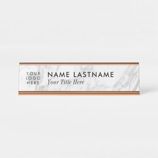 Logo Minimalistisch, graue, weiße Marmorbezeichnun Schreibtischnamensplakette (Vorderseite )