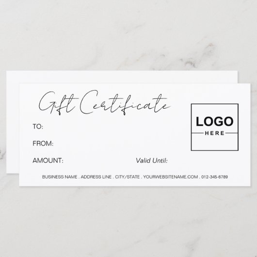 Logo Minimalistisch Modernes Weißes Geschenkzertif (Vorne/Hinten)