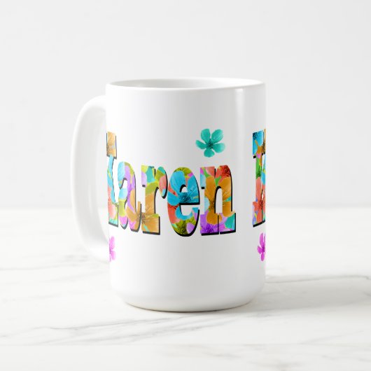Logo mit Blüten, Kaffeetasse (Vorderseite Links)