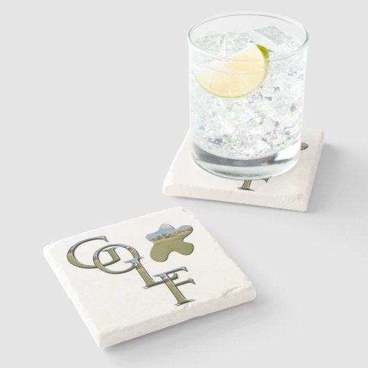 Logo mit Golfplatz-Image, Steinuntersetzer (Seitenansicht)