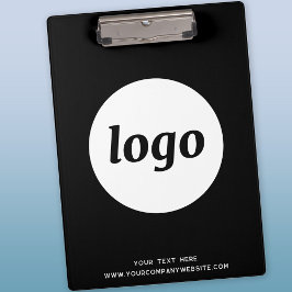 Logo mit schwarzem Text und weißer Zwischenablage Klemmbrett