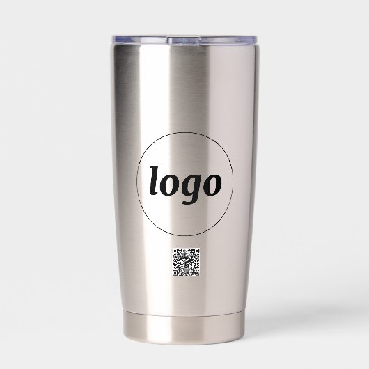 Logo mit Text und QR-Code Unternehmenswerbung Thermobecher (Rückseite)
