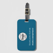 Logo Mitarbeiter Personal Blue White Simple Gepäckanhänger (Vorderseite Vertikal)