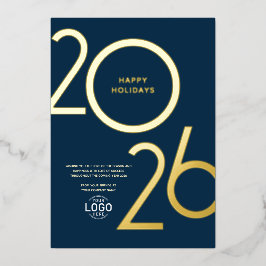 Logo Modern Navy Blue Business Holiday Gold Card Folieneinladung