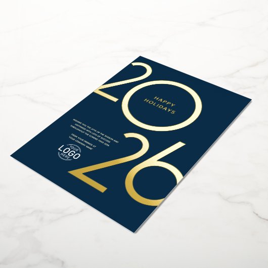 Logo Modern Navy Blue Business Holiday Gold Card Folieneinladung (Gedreht)