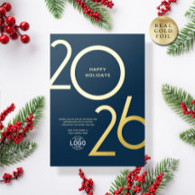 Logo Modern Navy Blue Business Holiday Gold Card