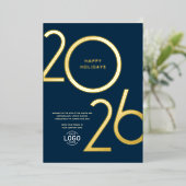Logo Modern Navy Blue Business Holiday Gold Card Folieneinladung (Stehend vorne)