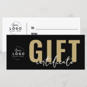 Logo Modern Schwarz Gold Geschäfts-Geschenkgutsche (Vorne/Hinten)