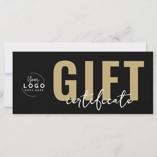 Logo Modern Schwarz Gold Geschäfts-Geschenkgutsche (Vorderseite)