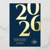 Logo Modern Simple Navy Blue Business Holiday Card Folieneinladung (Vorderseite)