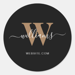 Logo Monogram Black Gold Script Initial Runder Aufkleber