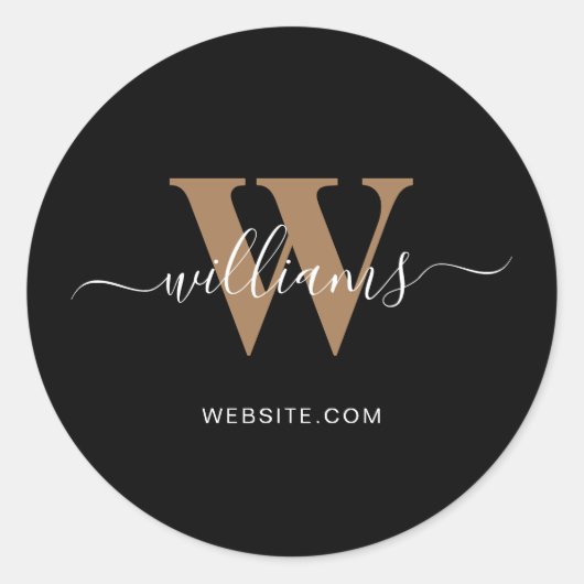 Logo Monogram Black Gold Script Initial Runder Aufkleber (Vorderseite)