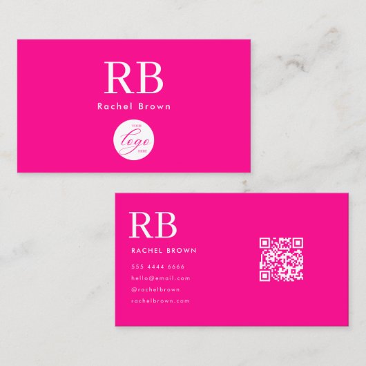 Logo Monogram Hot Pink Minimalistischer QL-Code Visitenkarte (Vorne/Hinten)